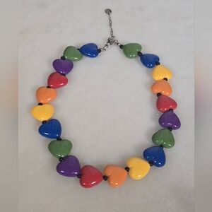 Rainbow Heart Necklace Colorful Beaded Statement Y2K Cute Kawaii Jewelry